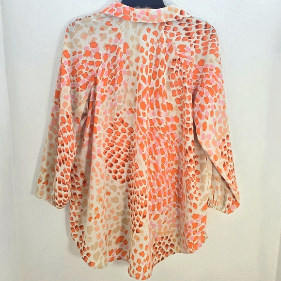 Cabi Go-To Top Women's Small Button Down Animal Print Orange Cream Lightweight - Picture 2 of 10